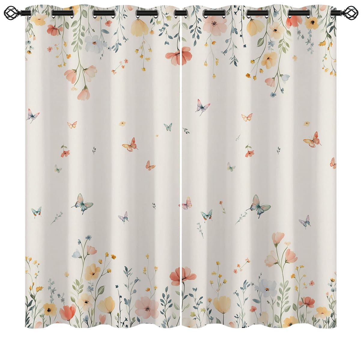 Flower Spring Blackout Curtains for Girls Kids Boys Home Decor,Wildflowers Farm Floral Leaf Plant Grommet Thermal Insulated Drapes Darkening Window