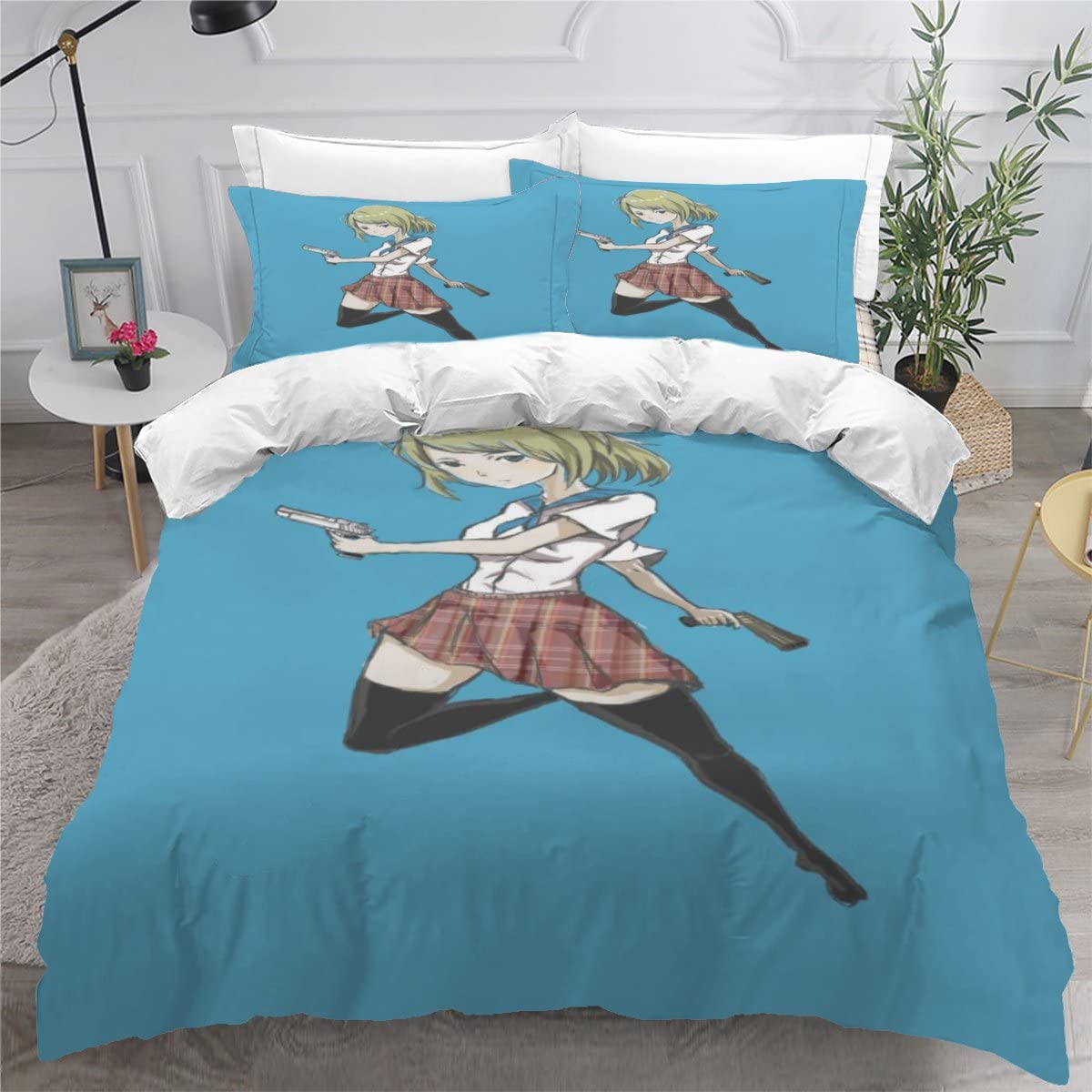 Parure de lit enfant motif manga déco de chambre fille lycéenne housse 140x200