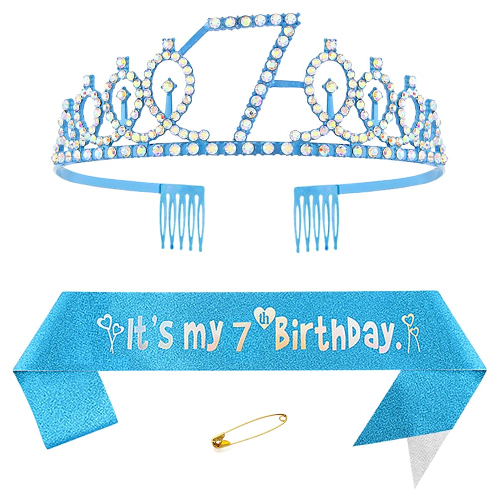 View 1 of ***MISSING CROWN***
lue 7th Birthday Sash for Girls Birthday Princess Crown Queen Tiara Rhinestone Birthday Headbands Birthday Girl Sash Happy Birthday Decorations for Girls 7 Year Old Birthday Party Supplies