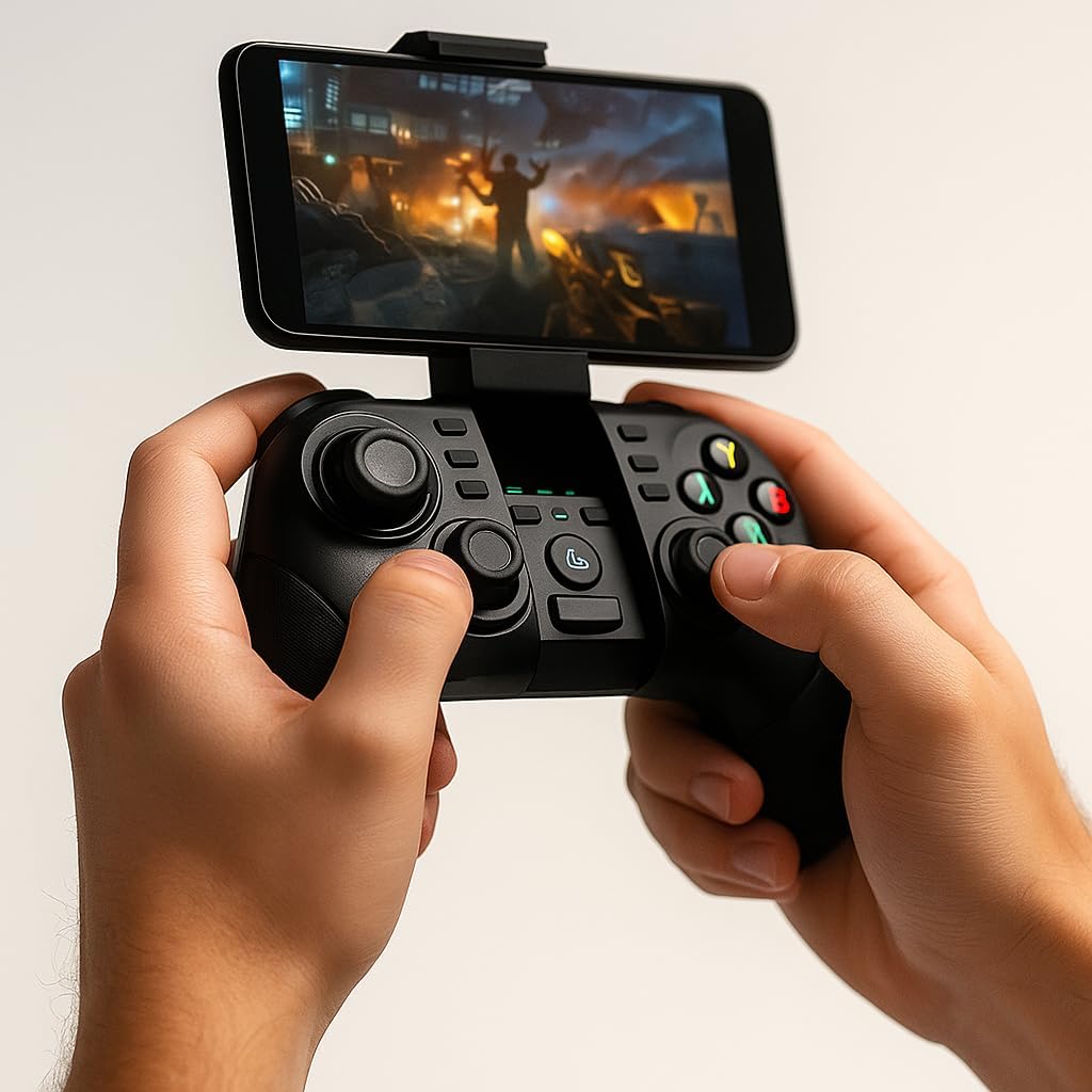 Controle Gamer Premium Bluetooth, Recarregável, Com Suporte Para Celular, Compatível Android, iOS, PC, TV, Função Turbo, Marca VARENZIA