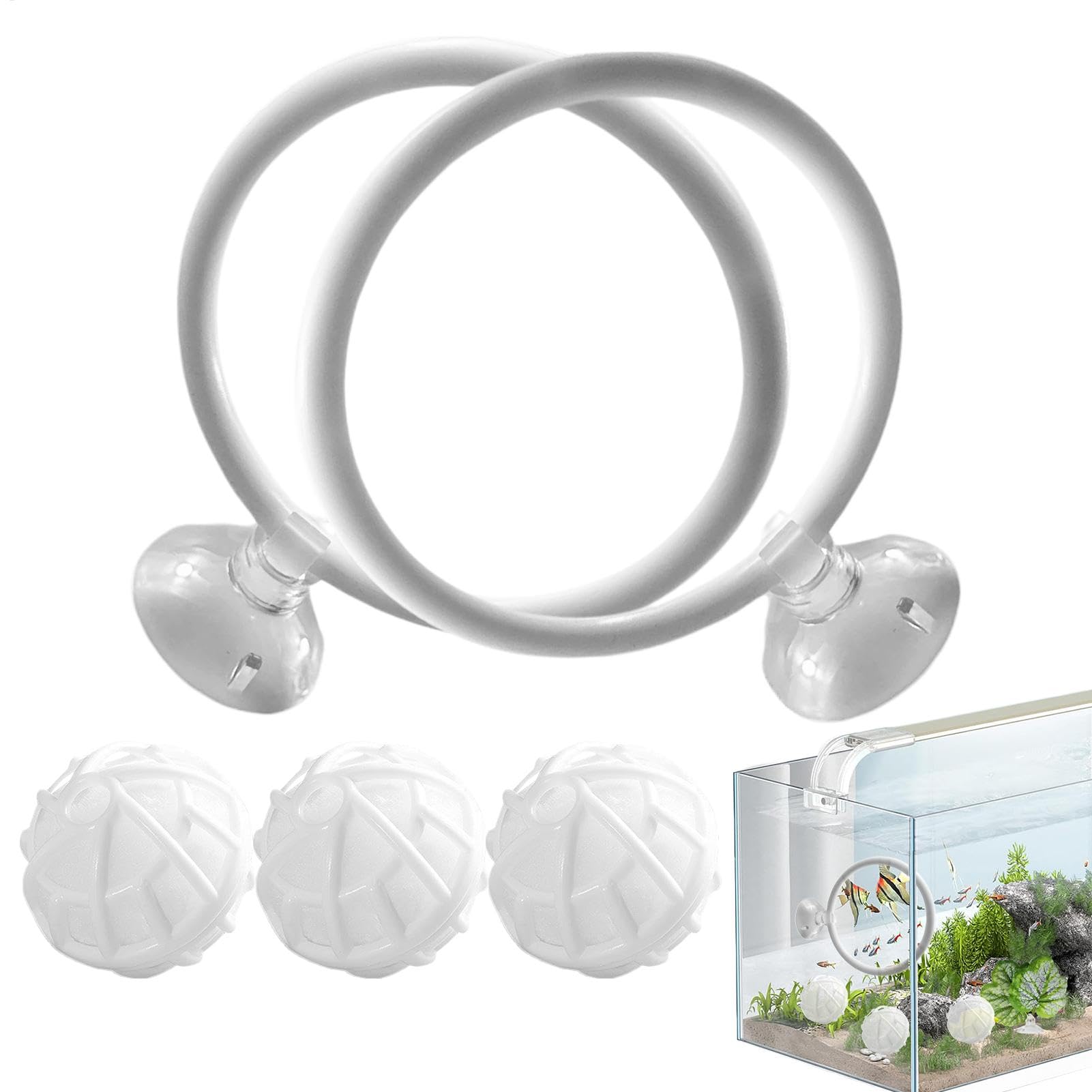 Betta Fish Loop,Betta Fish Feeding Ring - Small Fishes Exercise Hoop With Suction Cup And 3 Aquarium Filter Balls