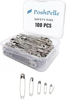 Non-Rusting Safety Pins 100 Pcs High Grade Stainless Steel Technology 5 Assorted Sizes - Multipurpose Pins, Cosplay Supplies, Sewing Needles & Notions