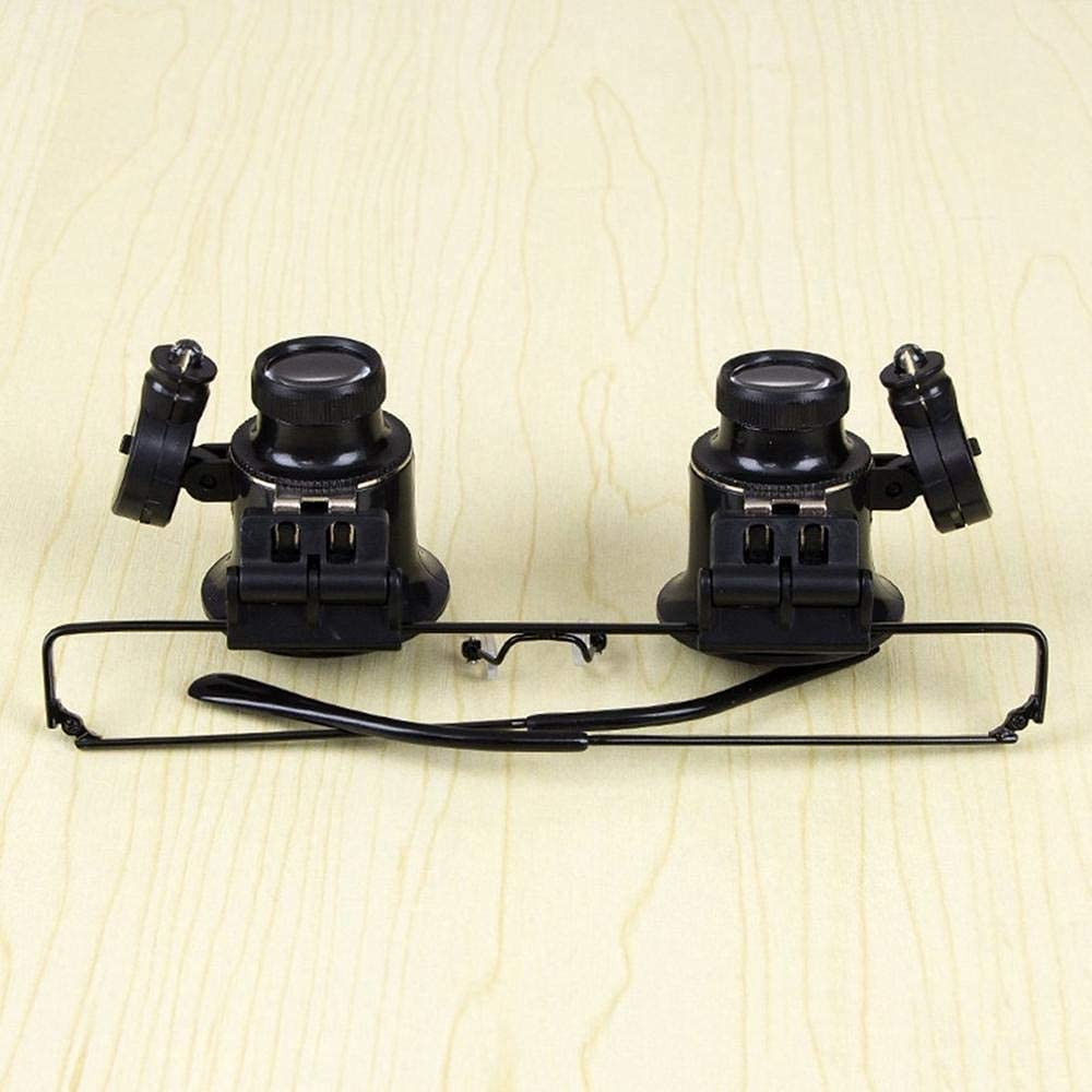 Lupa de reparación montada en la Cabeza, Lupa de Diadema para Gafas con luz LED, Lupa de 20 aumentos para relojero, joyero, Lupa de Lentes ópticas para Lectura/observación/repa,