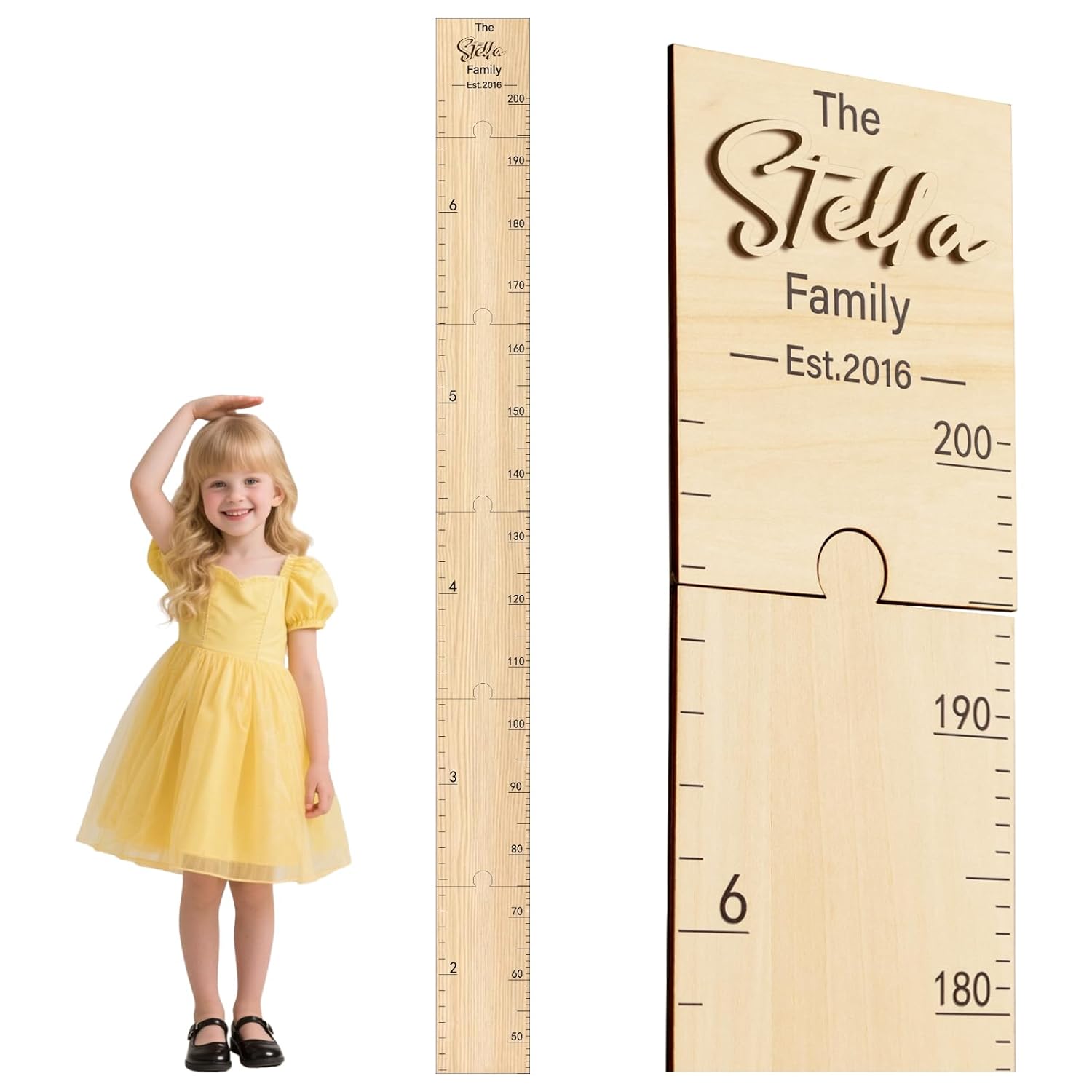 Wooden Growth Chart Ruler for Wall Custom Name & Birth Date Height Chart Kids Height Measuring Board with Numerals Natural Wood Baby Growth Chart (Wooden Growth Chart)