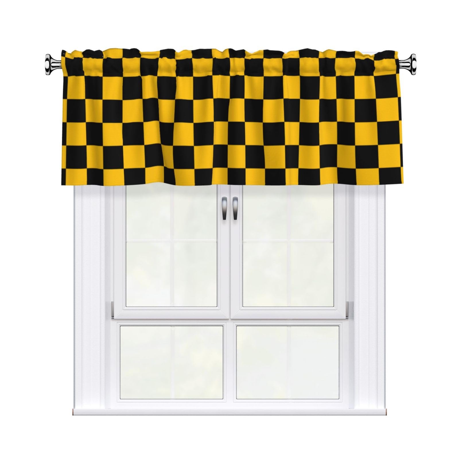Noble Ren Yellow Black Checkerboard Short Curtain Valance 54x18in For Kitchen Bathroom Cafe Living Room Decoration