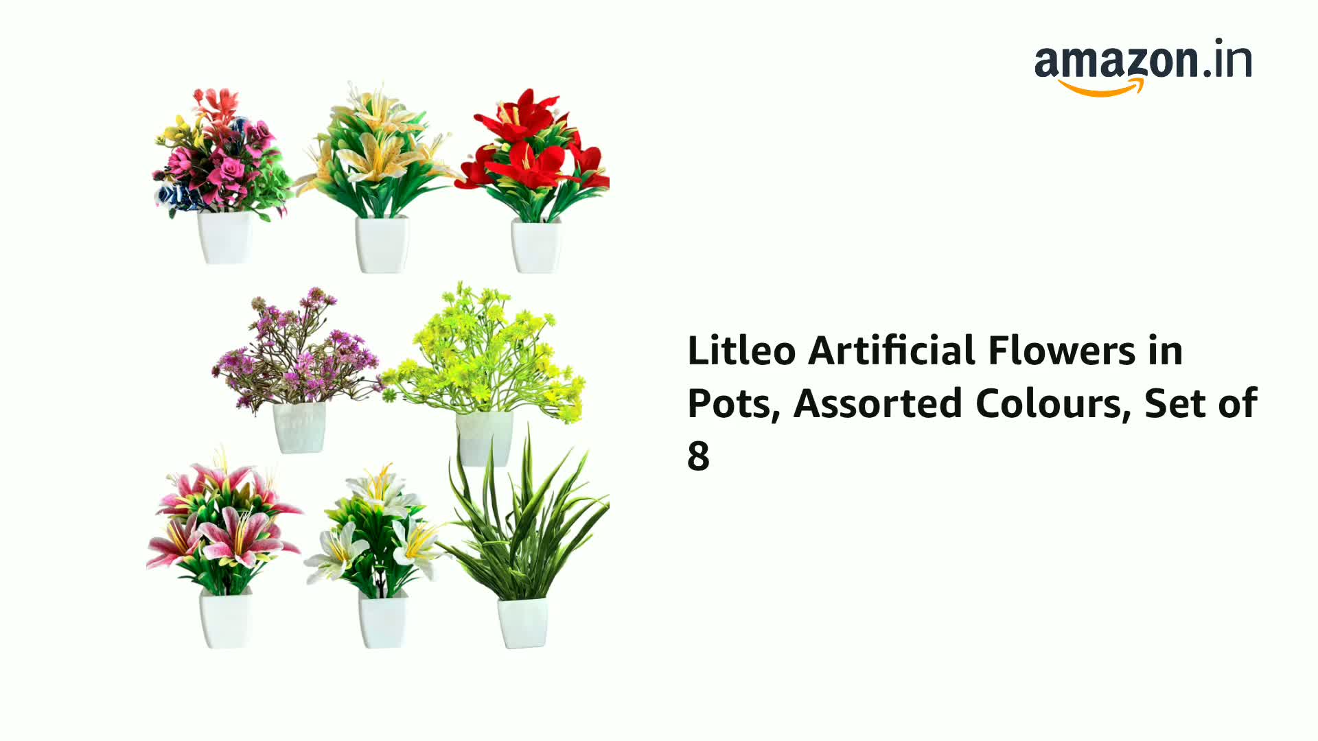 Buy Litleo Artificial Flowers in Pots, Assorted Colours, Set of 8