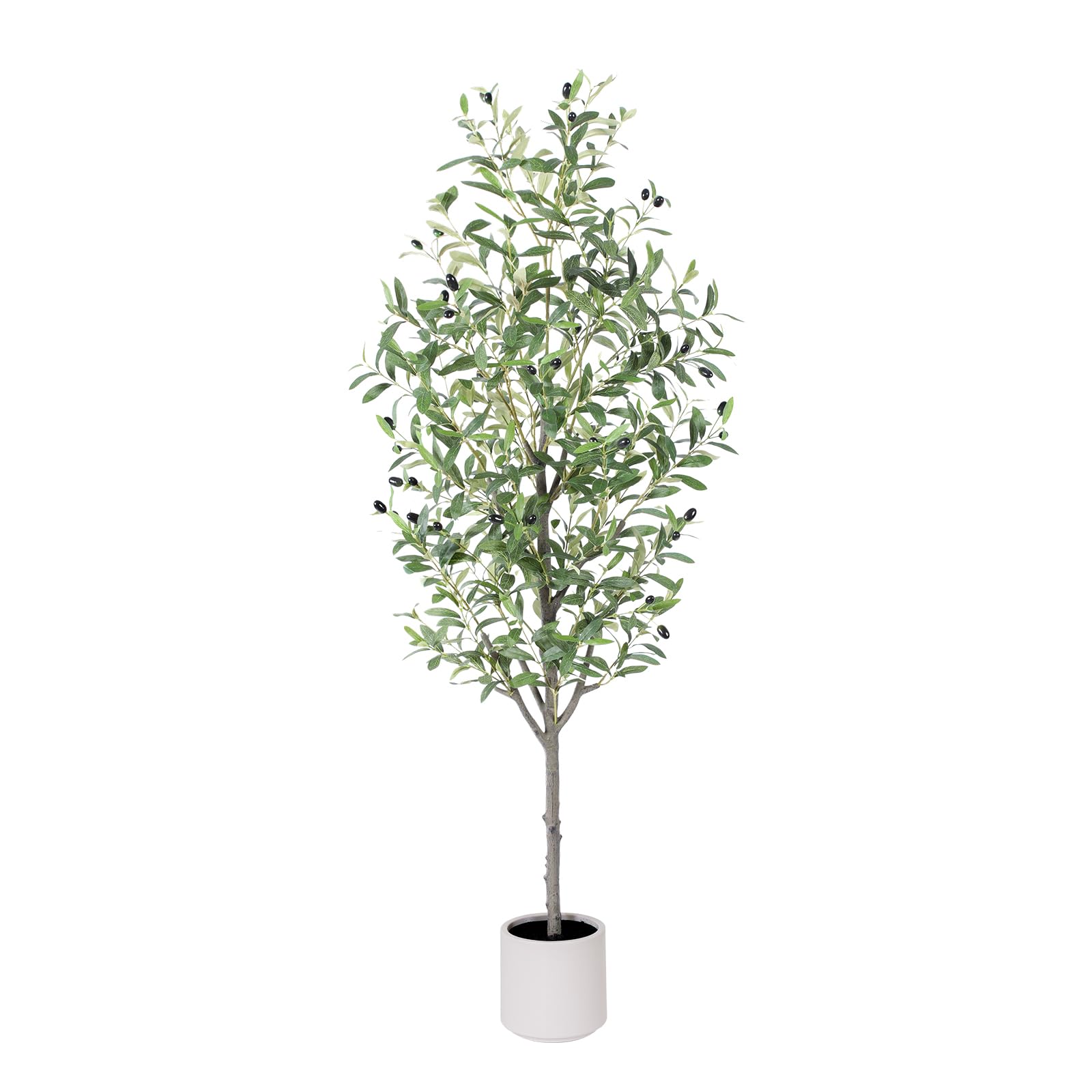 6 FT Artificial Olive Tree,Tall Black Fake Olive Trees with White Planter for Indoor -Large Faux Olive Plants for Home Decor Housewarming Gift and Outdoor