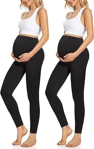 Leggings de maternidad sobre el vientre con levantamiento de glúteos, suaves y no se transparentan, leggings de embarazo para entrenamiento
