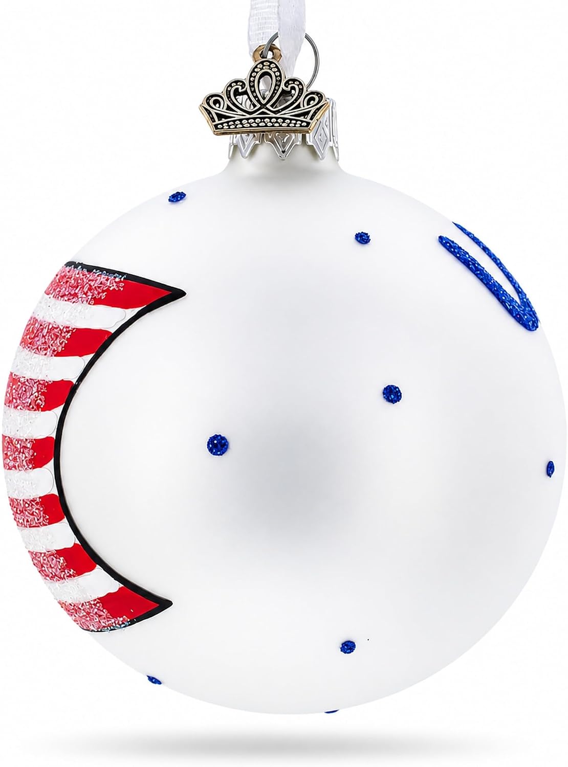 Flag of United States of America on White Glass Ball Ornament 3.25 Inches