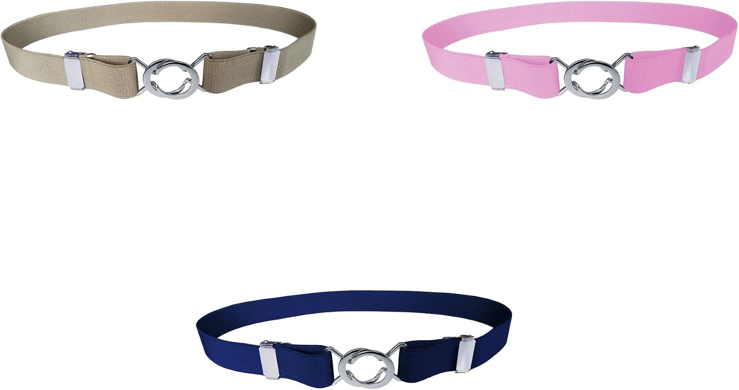 BaronHong Toddler Boy Girl Kids Buckle Belt - Adjustable Elastic Child Silver Buckle Belts Stripes Corn Texture Rainbow Star