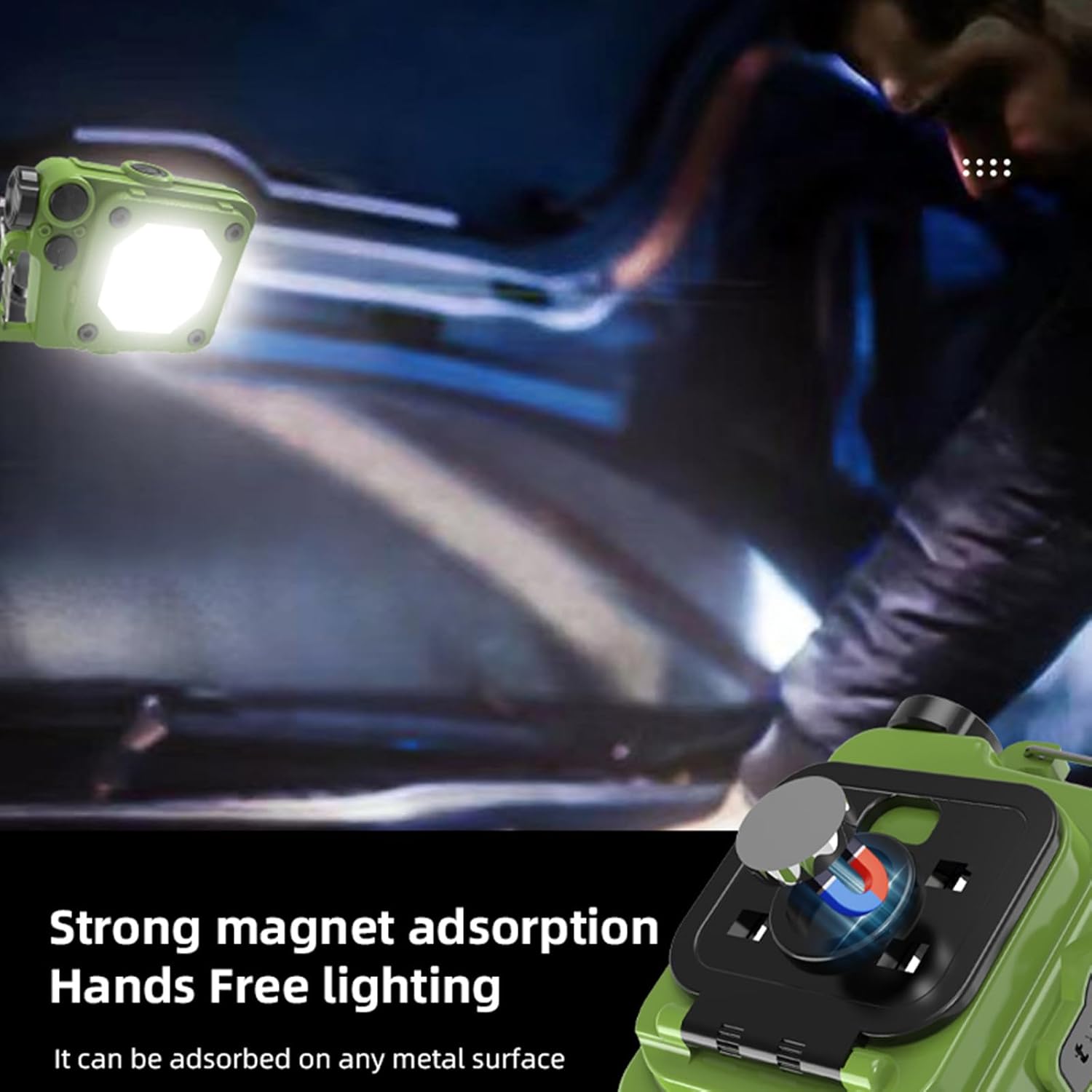 COB Small Flashlight Bright Rechargeable Key Chain mini Flashlight 1000 lumens with 6 Lighting Modes Lights with Collapsible Bracket and Strong Magnet Nightshift Camping Hiking Emergency