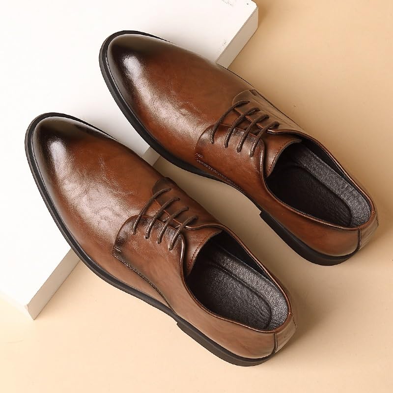 Men's Oxfords Shoes Men Classic Lace-up Formal Shoes Leather Dress Shoes Pointed Toe Derbys Business Shoes for Men(6.5)3