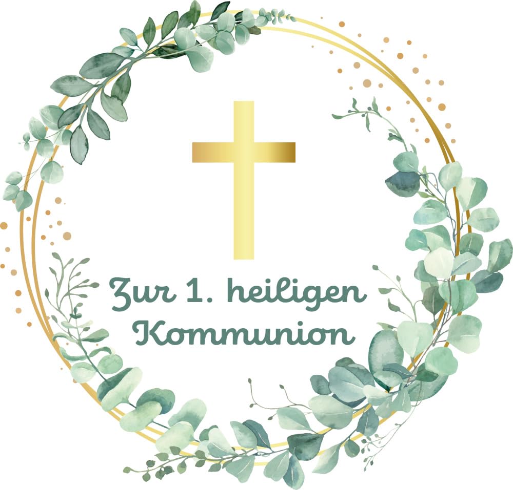 Zuckeraufleger Kommunion Eukalyptus – Essbarer Tortenaufleger Ø 12,5 cm – Tortendeko für Kommunions-Torte | Esspapier Aufleger für Torte, Kuchen & Fondant