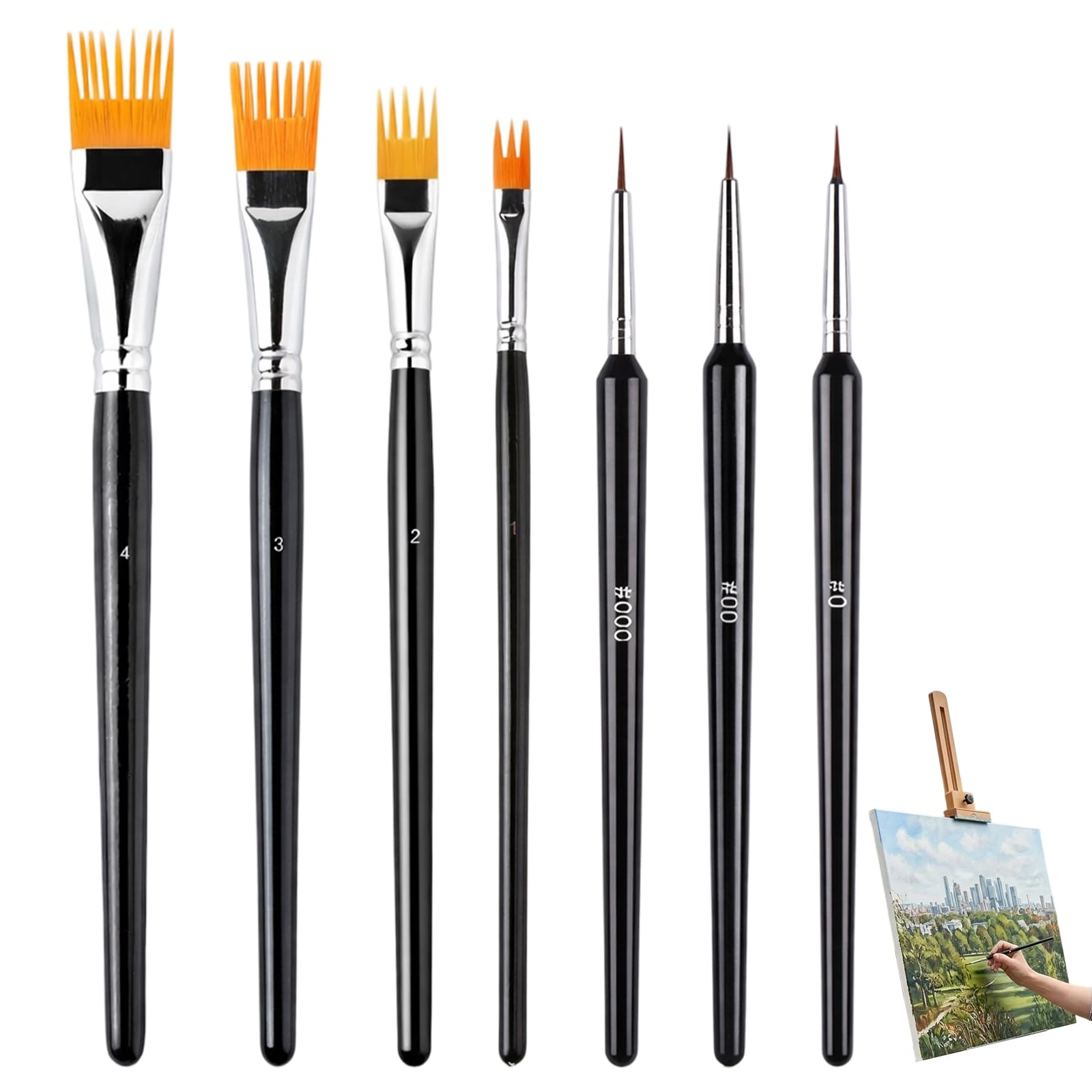 Paint Brush Comb, 4 Oil Paint Brushes and 3 Grainer Brushes for Artists, Angled Paint Brush and Fine Paint Brushes for Acrylic Painting, Watercolour Brushes, Face Paint Brush, 17.9 Cm and 22 Cm Sizes