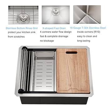 24 Inch Undermount Kitchen Sink, BoomHoze 24 x 19 Inch Sink