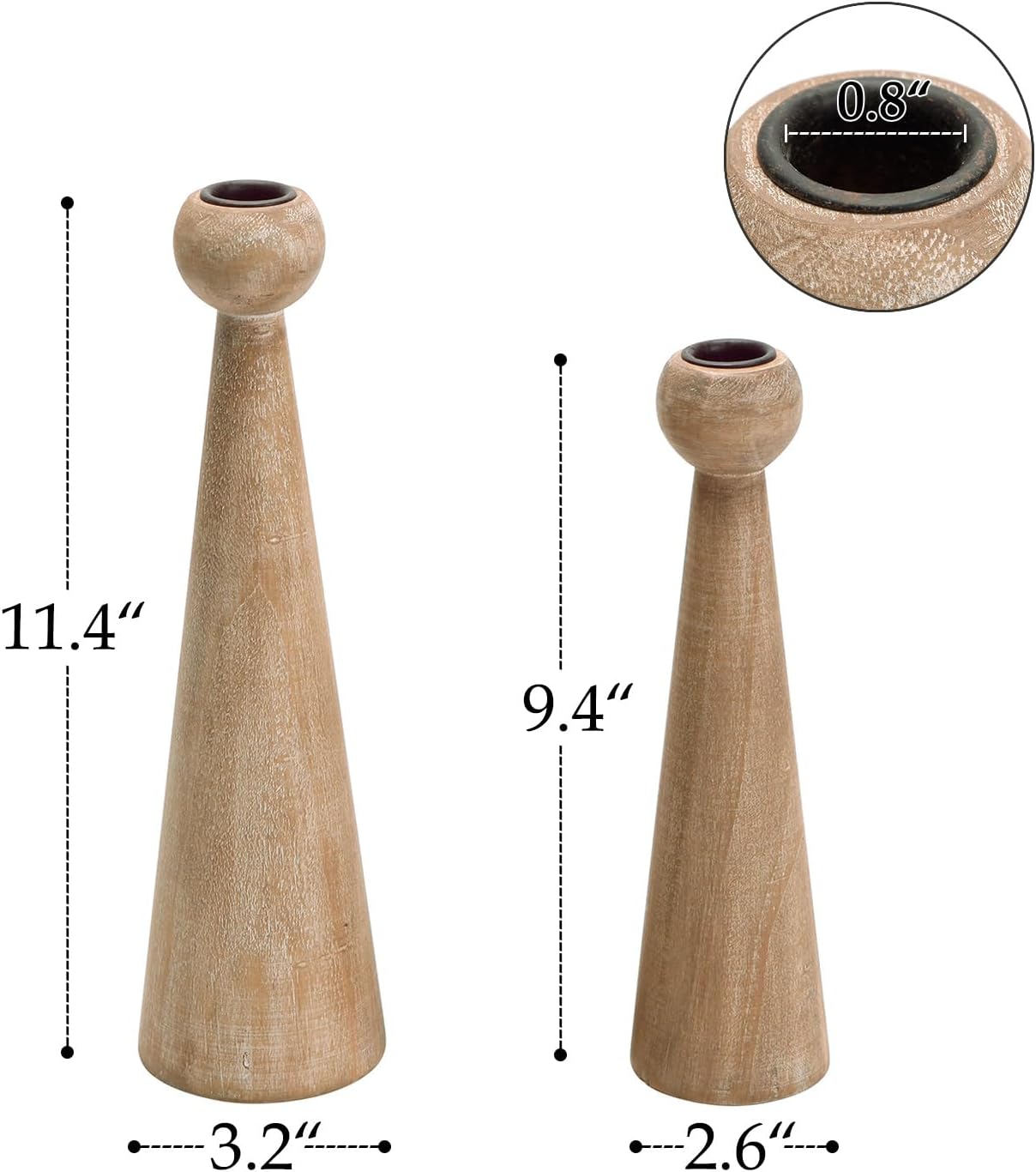 NIKKY HOME Wood Taper Candle Holders Set of 2, Farmhouse Tall Candle Stand Decorative Candlestick for Wedding Party Mantle Fireplace Dining Room Table Centerpieces Decor