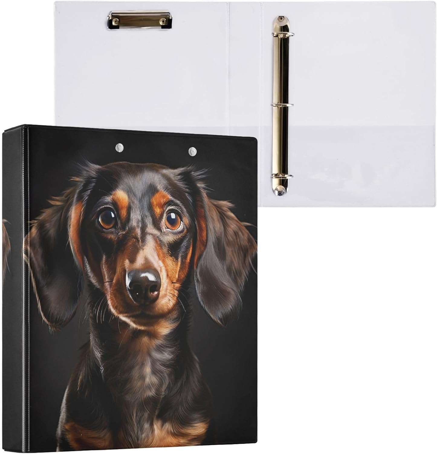 Dachshund Black Binder with Clipboard, 3 Ring Binder 1.5 Inch D Ring for College Binder with 2 Pockets