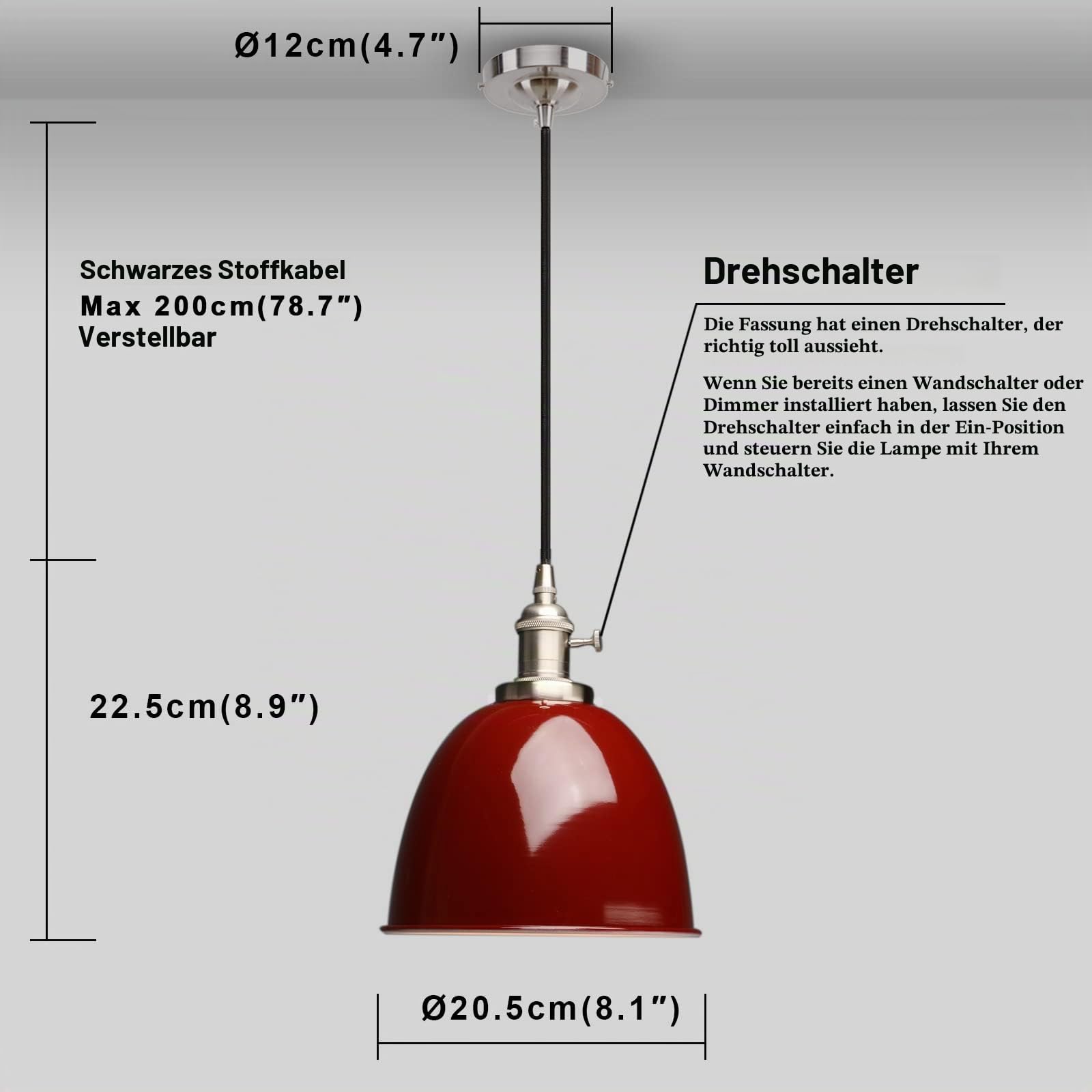 Phansthy Pendelleuchten Hängelampe Esstisch Vintage Rot Industrial Metall Lampenschirm Hängeleuchten, Küchenlampen Hängend Vintage, Hängelampe Esstisch, Pendellampe im Landstil (Rot)