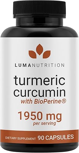 Luma Nutrition Curcumina de cúrcuma con pimienta negra, 95% curcuminoides, 1950 mg por porción, suplemento de cúrcuma premium, con BioPerine para