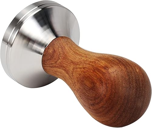 Miniatura 8 de DIBTSA Manipulador de café expreso de 2.008 in, con base plana de acero inoxidable 304 y mango de madera para portafiltro