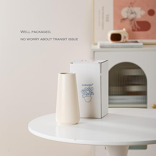 Miniatura 7 de Jarrón de cerámica beige  Florero neutro de 8 pulgadas para decoración del hogar, jarrón bohemio blanco roto, jarrones crema para flores, jarrones