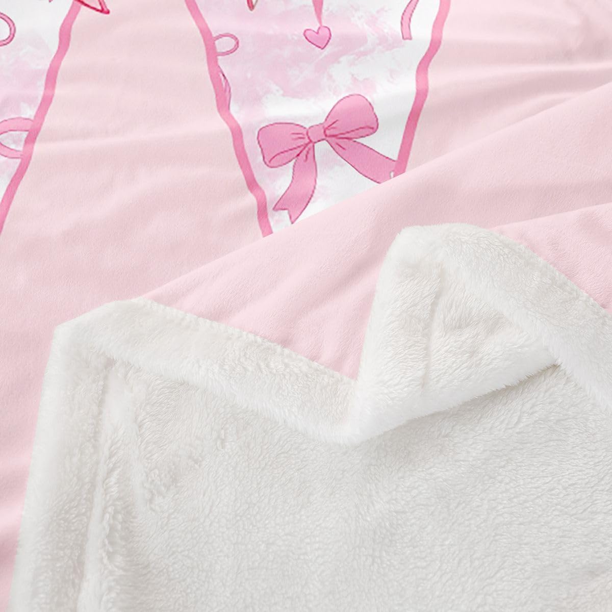 Feelyou Pink Bow Sherpa Blanket Plush Fuzzy Letter W Fleece Throw Blanket Boys Girls Buffalo Check Bowknot for Bed Couch Chair Living Room Bow Tie Plaid Bedroom Decor Coquette Baby 30"x40" image 4