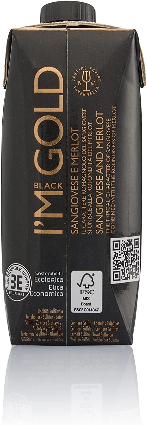 Tavernello Black Gold Vino Rosso Sangiovese Merlot Rubicone IGT, 13.5% Vol, Confezione con 15 Brik da 500 ml