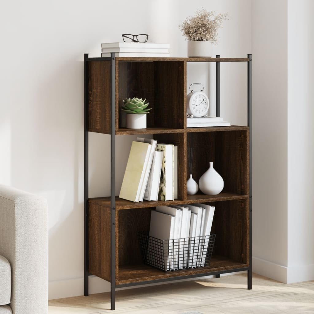 Regał na książki brązowy o wyglądzie dębu, 72 x 28 x 109 cm, materiał drewnopochodny, regał stojący z 3 półkami, solidne wzornictwo do salonu, biura i sypialni