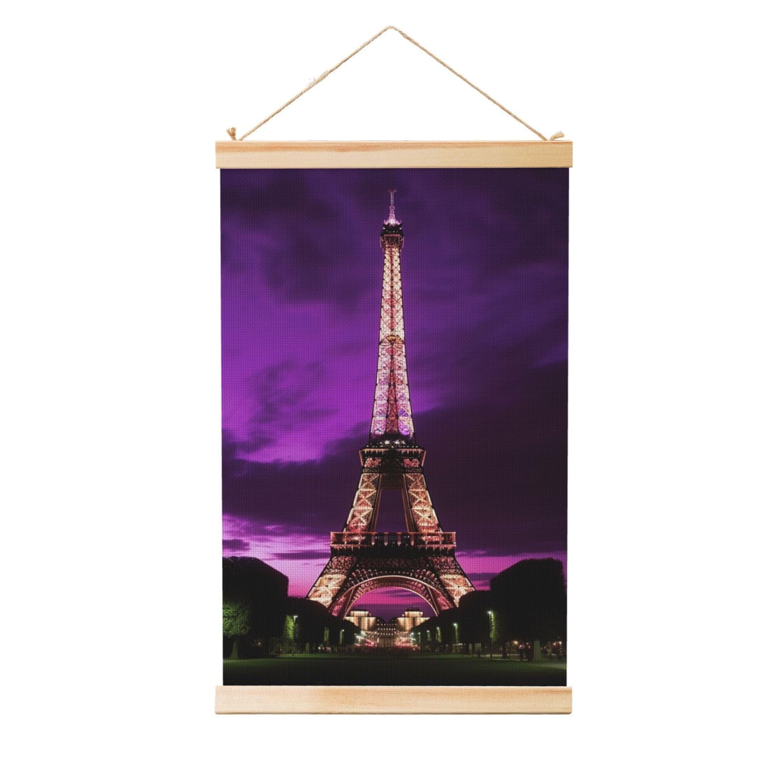 Purple Eiffel Tower Posters Wooden Shaft Hanging Poster Canvas Prints Scroll Wall Art Painting Vintage Wall Banner Modern Artwork Decor for Home Decor Ready to Hang 20"x30"