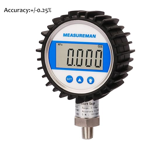 Miniatura 2 de MEASUREMAN Tamaño del dial de 3-18", medidor de presión digital, 0-100psibarMpaKpa, montaje inferior NPT de 14", precisión del 0.25%