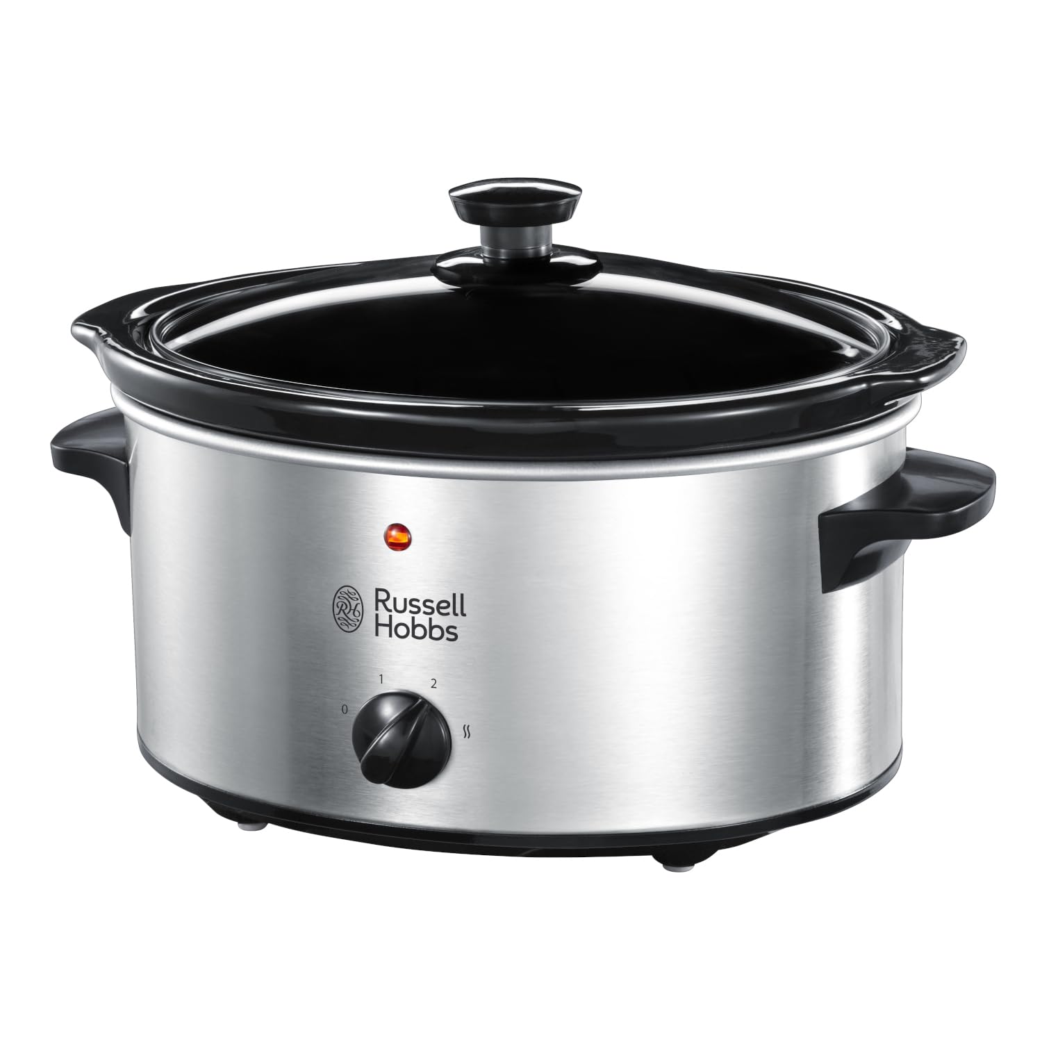 Russell Hobbs3.5L Stainless Steel Electric Slow Cooker - Cooks upto 4 portions, 3 heat settings, high/low/keep warm, Removable ceramic pot for easy cleaning, Glass lid, Energy saving, 160W, 23200