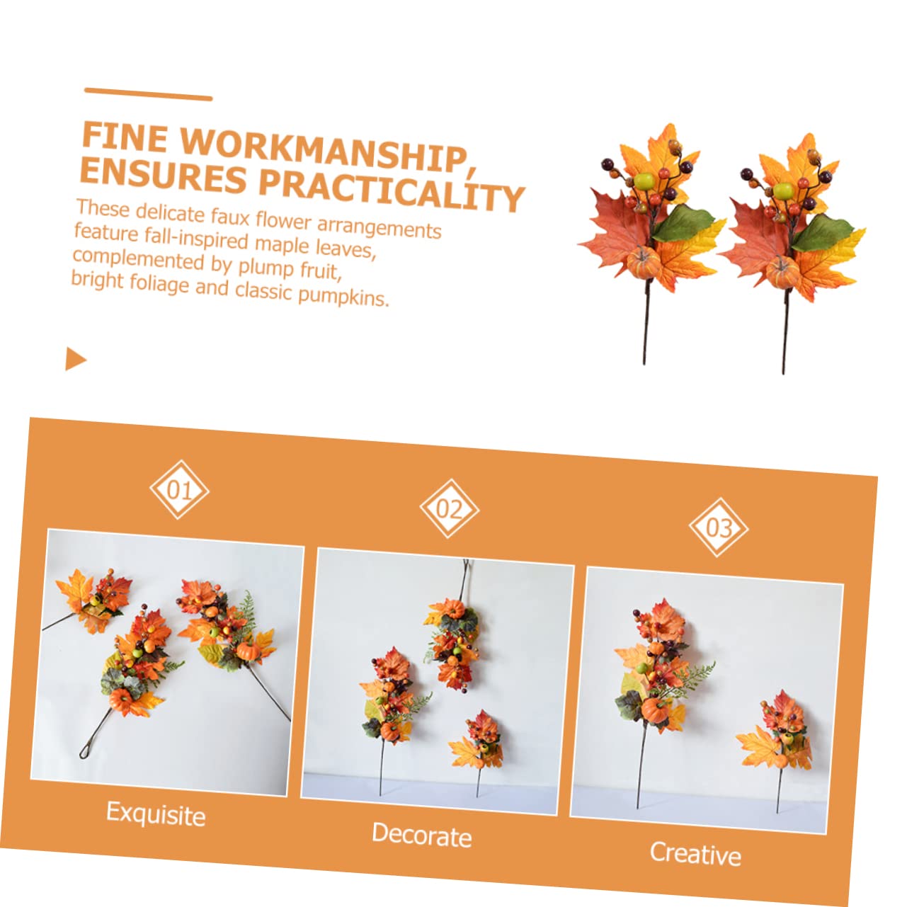 Cabilock 5 Sätze Faux-ahorn-kürbis Herbstdeko Künstliche Blüten Wand Polsterung Blattgirlande Kürbis-Picks Kürbis-ahornblätter Zweig Faux-ahornblätter-Zweig Seidenblume Orange 2 Stück * 5