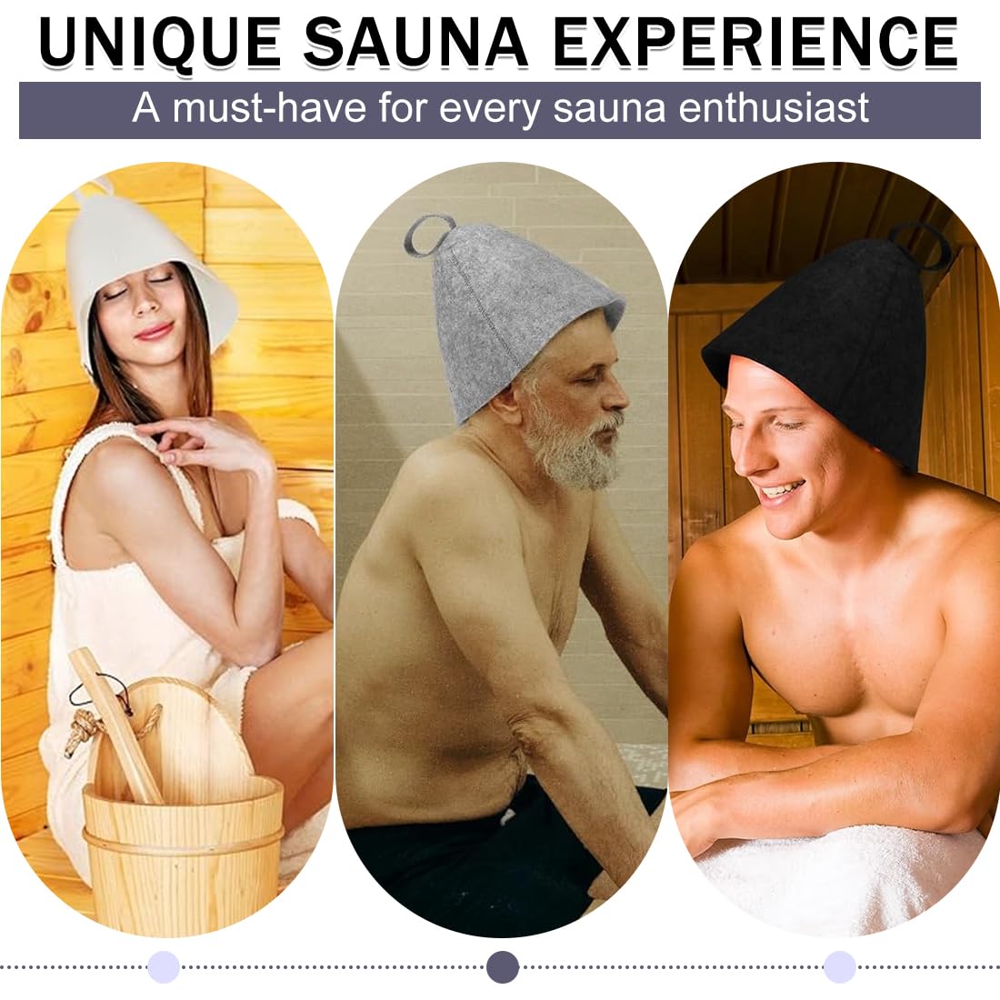 Lot de 3 chapeaux de sauna en feutre pour hommes et femmes