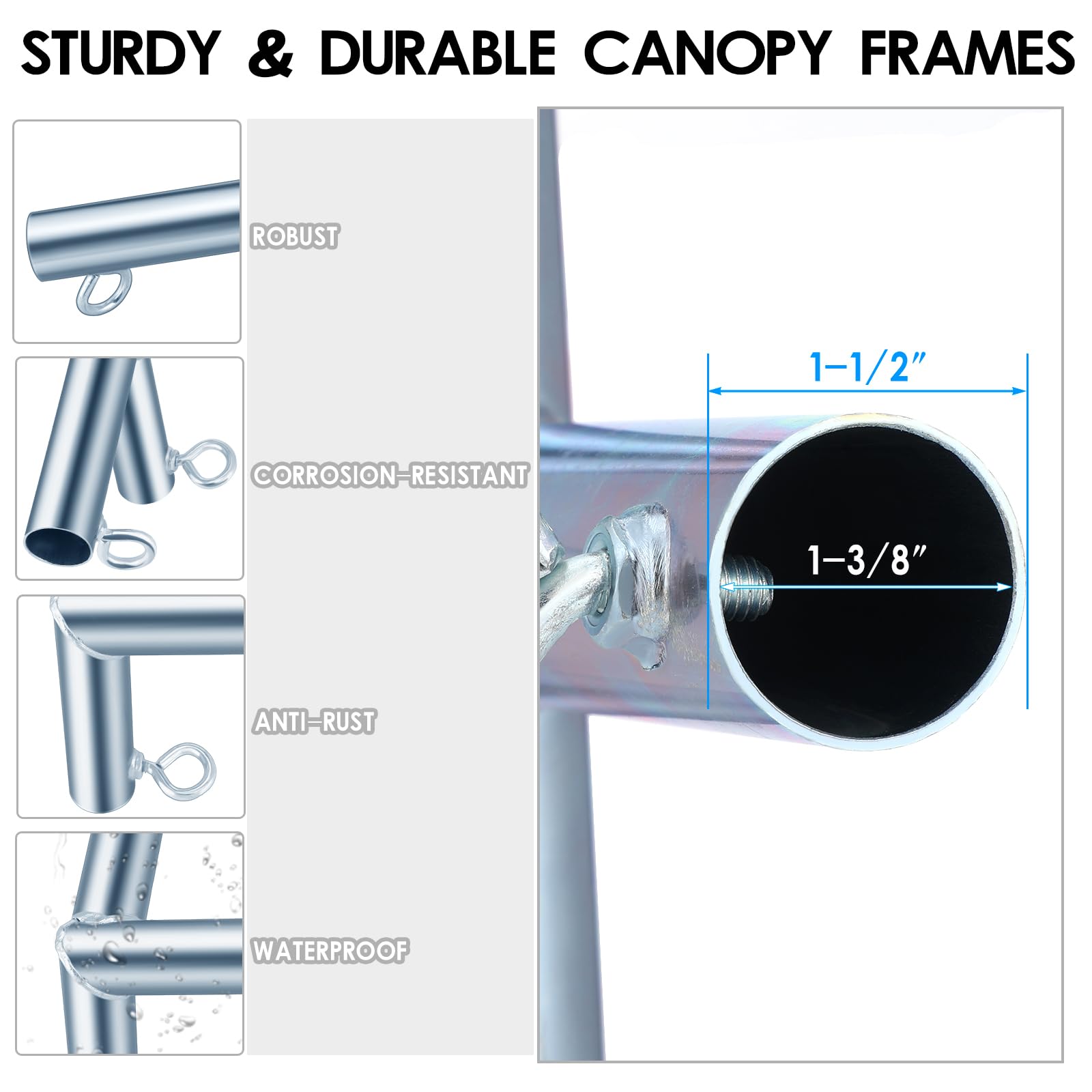 Blulu 15 piezas de accesorios de tubería de 6 patas estilo carport, conectores de pico bajo con pernos roscados, conectores de toldo de acero galvanizado para soportes de flores de 1 3/8 pulgadas y