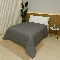 Edredom 100% Algodão 400 Fios Dupla Face Casal Queen King Antialérgico Grosso Para Inverno(Cinza,Casal/Queen)