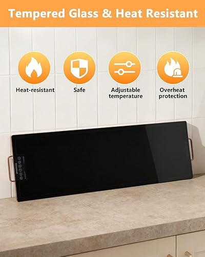 Miniatura 6 de Bandeja de Calentamiento Eléctrica, Bandejas de Calentamiento de Alimentos Extra Grandes con Ajustes de Temperatura y Temporizador, Calentador de