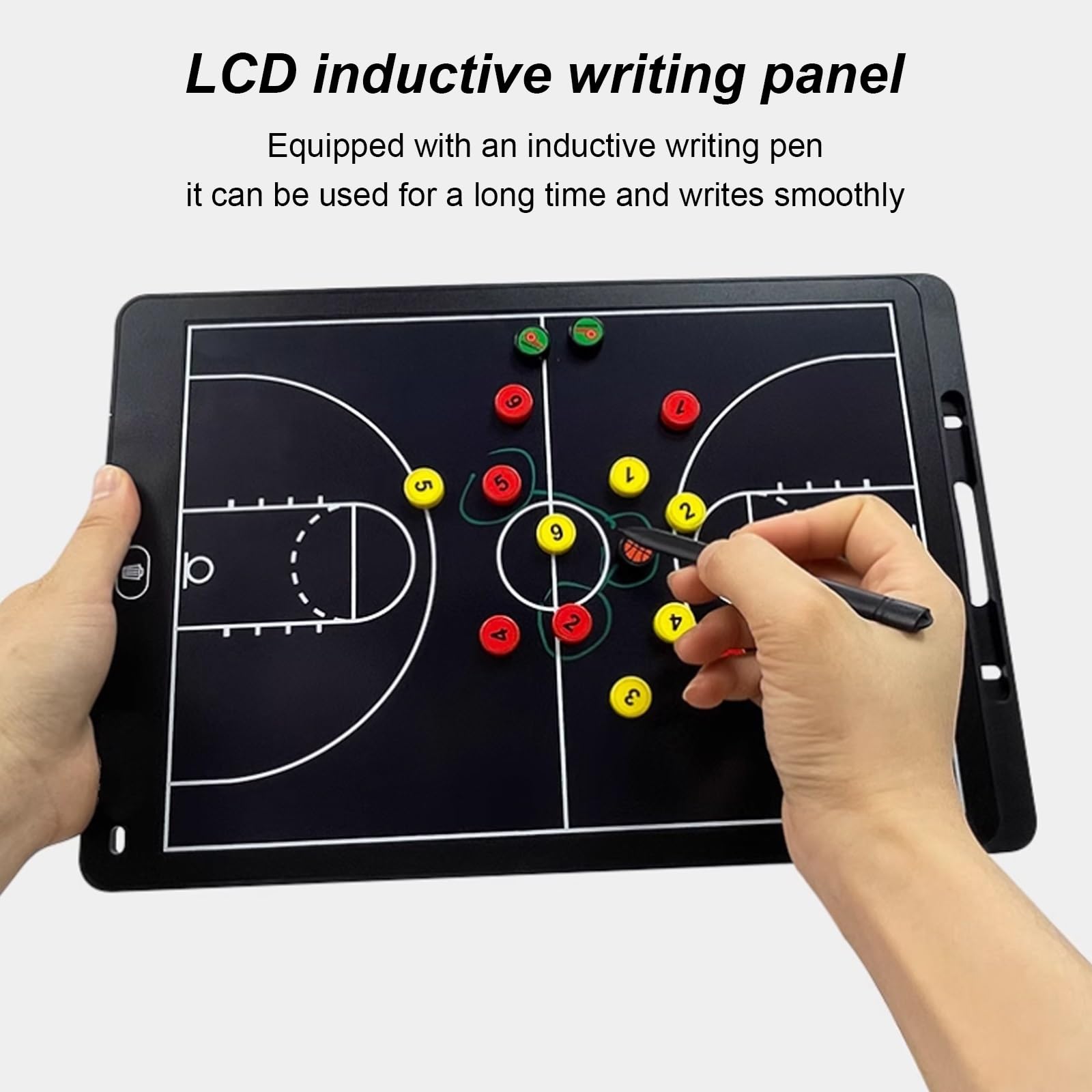 Lavagna Elettronica for Allenatori di Basket, Appunti Tattici Magnetici, Fronte-retro, Superficie di Scrittura Liscia, Schermo LCD, con Penna Stilo, Accessori(9.5x6.9 in)