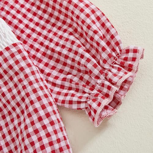 Newborn Smocked Baby Girl Outfit Hearts Plaid Long Sleeve Bubble Romper Bodysuit Infant Cute Valentines Day Clothes4