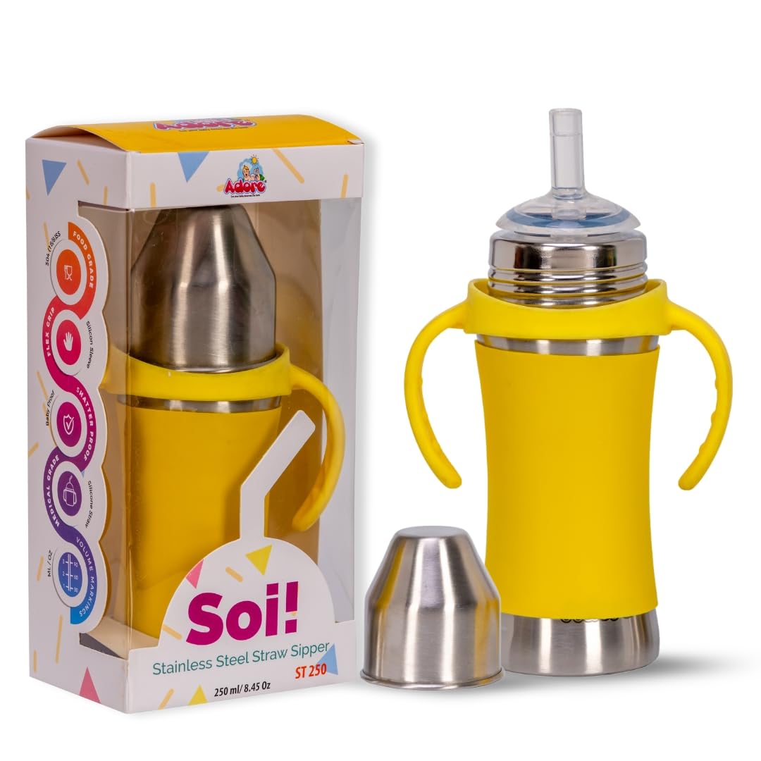 Adore SOI! The Wideneck Silicon Straw with Gravity Ball Stainless Steel Sipper with Sleeve- 250ml Yellow-image-25