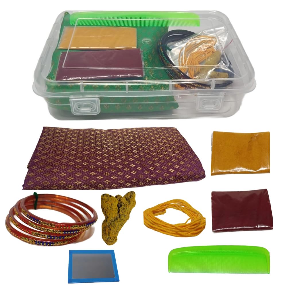 Thamboolam Set for Pooja Return Gifts Sumangali Thambul Box with Silk Jagard Blouse Bangles Haldi Kumkum Varalakshimi and Navratri Puja Gowri Set Wedding Return Gifts (Pack of 7 Sets) (B0DBD5FH49) Amazon Price History, Amazon Price Tracker