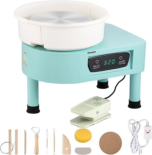 Huanyu Rueda de cerámica eléctrica de 10 pulgadas Máquina formadora de ruedas de cerámica Pantalla LCD de 350 W y pedal de pie de aleación de