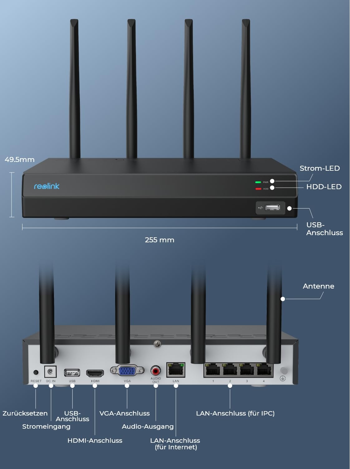 Reolink 4K 12CH WLAN NVR mit Wi-Fi 6, RLN12W, Schwarz (Generalüberholt)