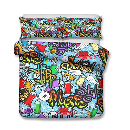 Ensemble de bedding imprimé 3D musique style graphique avec drap plat 180x220cm