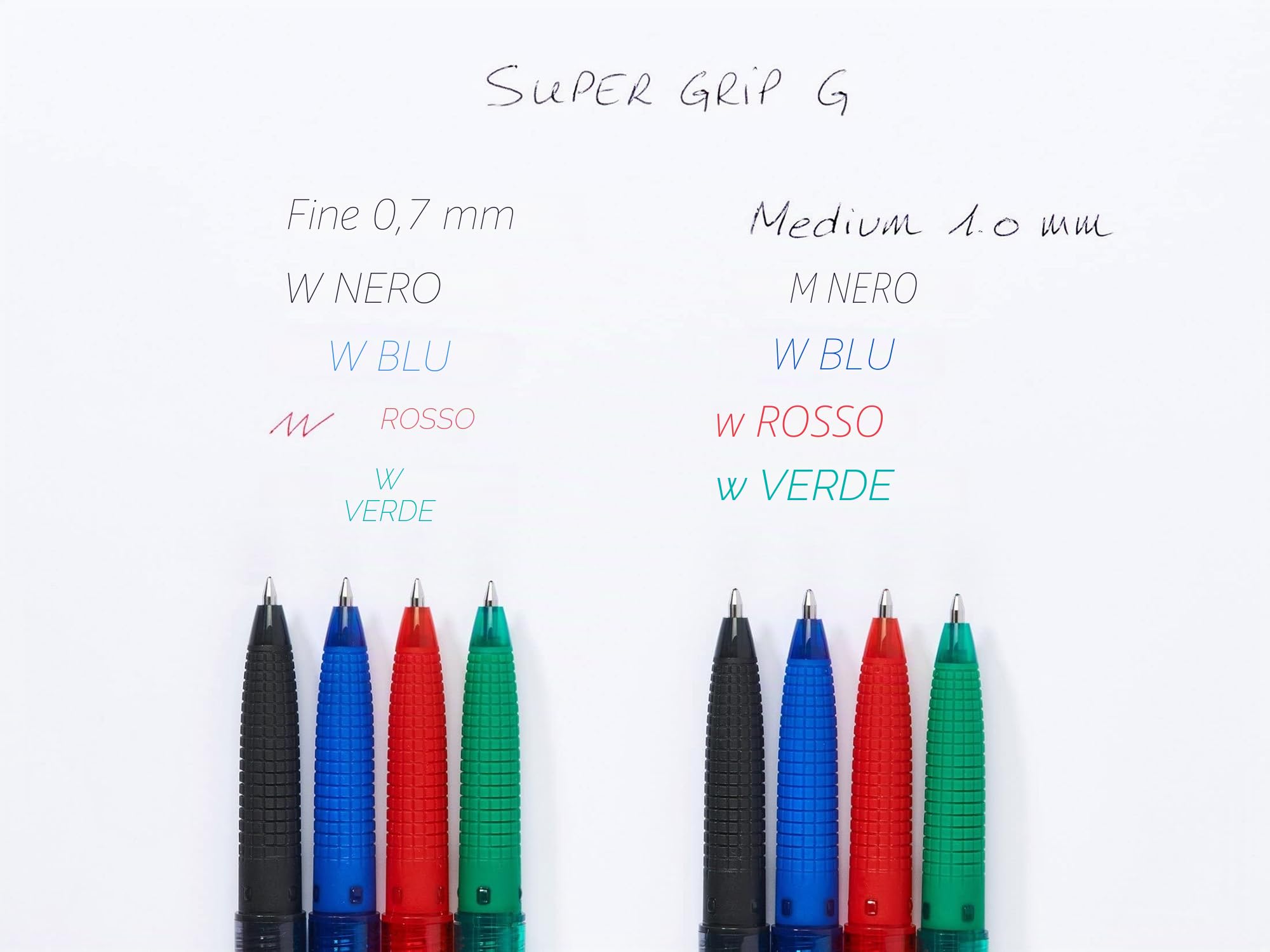 PILOT Set di 12 Penne a sfera Super Grip G Ricaricabile a scatto Punta Media Blu Nero Rosso Verde
