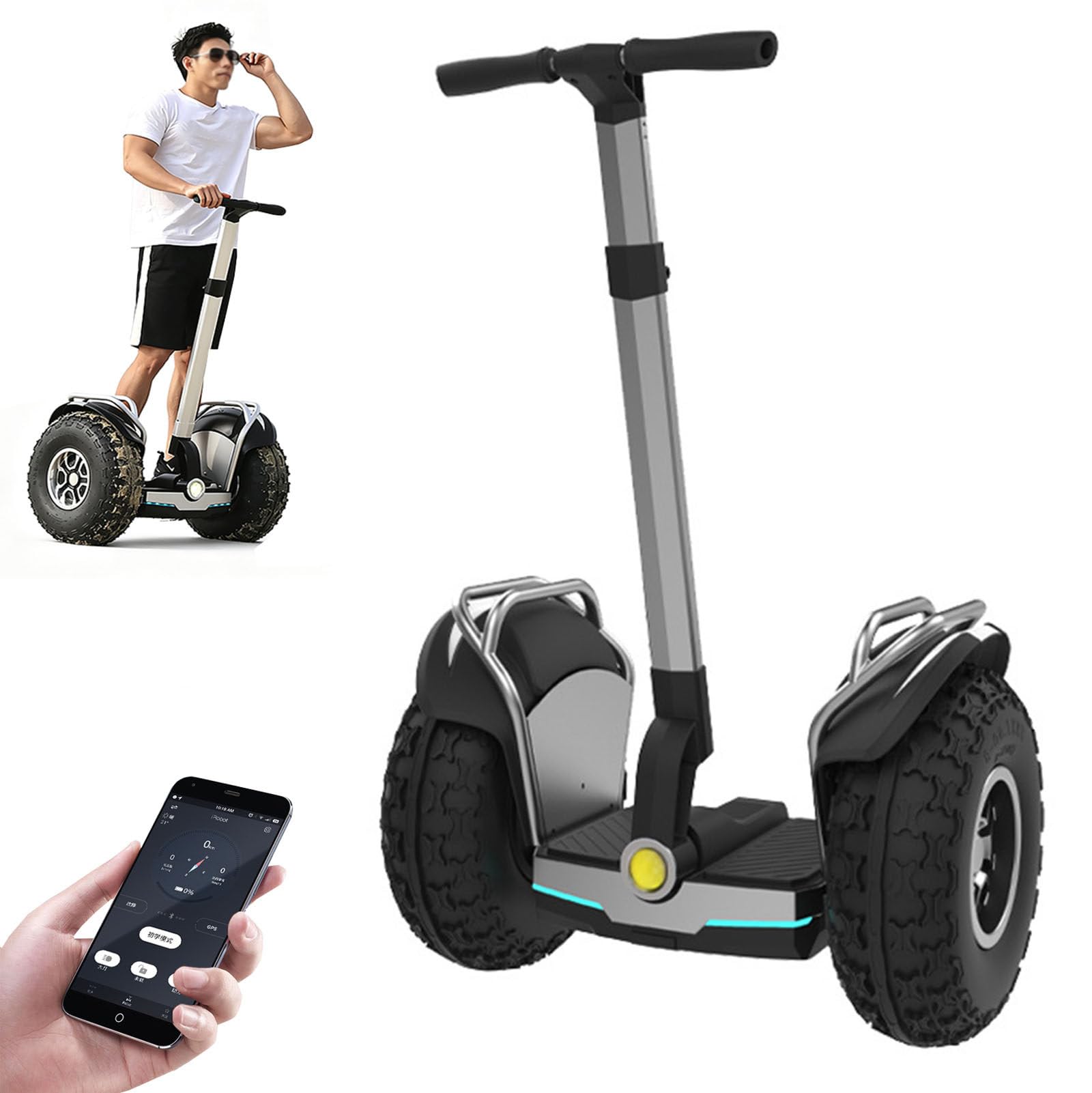 Scooter Auto-Équilibré pour Adultes, Véhicule Tout-Terrain De 19 Pouces, Autonomie De 45km, Étanche Ip54, Écran OLED, Capacité De Charge De 150kg, avec Lumières LED Et Double Moteur Grey