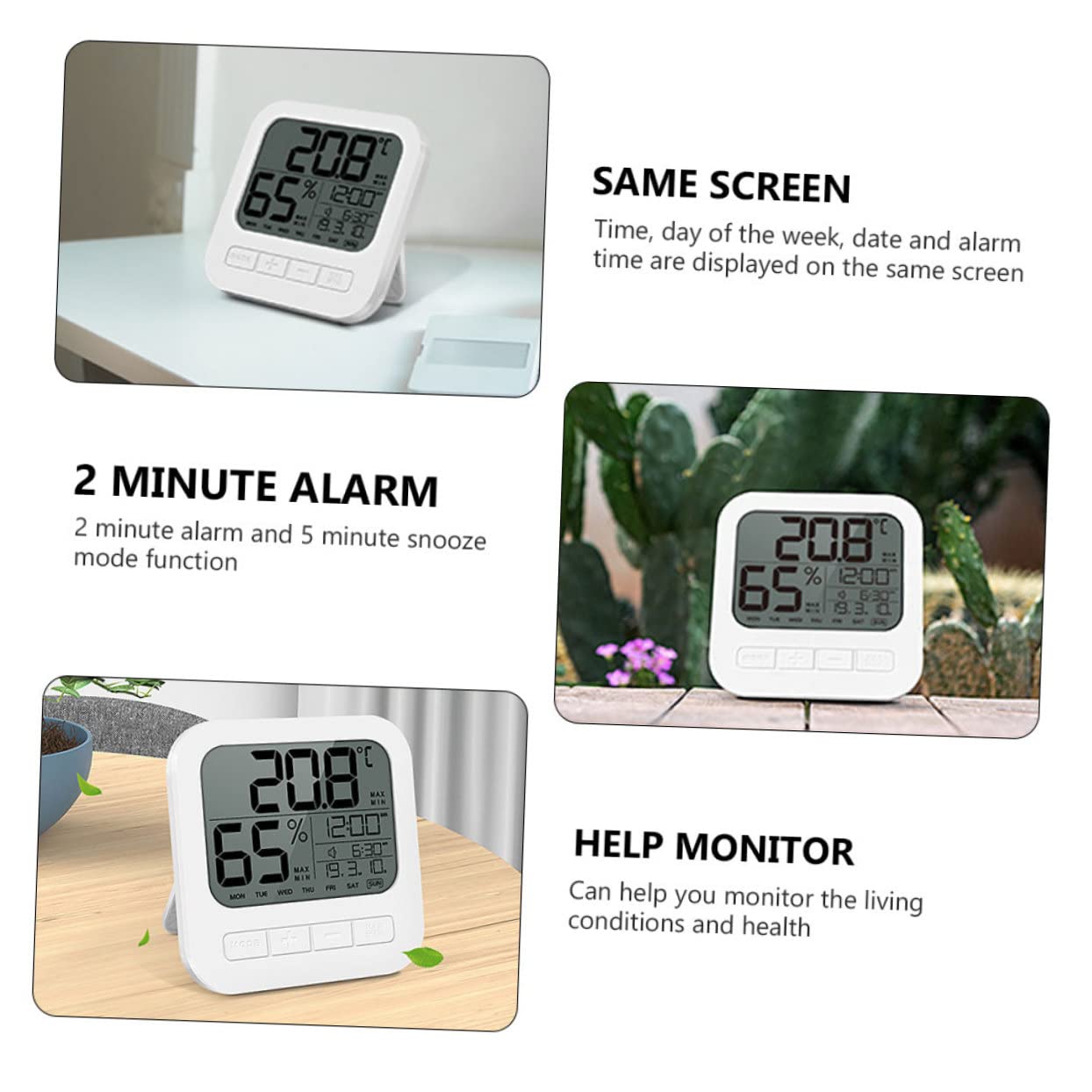 Toddmomy 2pièces Hygromètre Numérique Intérieur Thermomètre Avec Affichage De Humidité Température Indicateur De Alarme Et Enregistrement Valeurs Maximales
