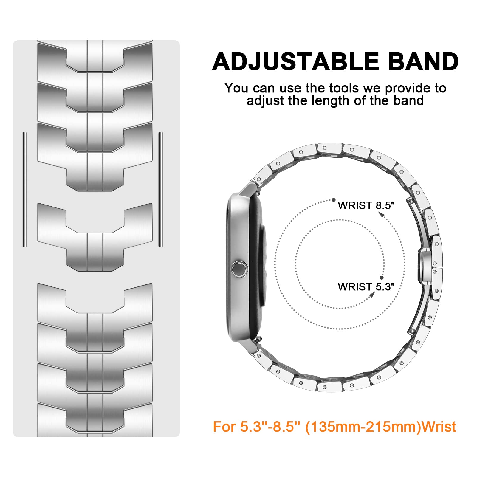 Cinturino per Amazfit GTS, 20mm Cinturino in Acciaio Inossidabile in Metallo Cinturino per Amazfit Active, Amazfit GTS 2, GTS 2 Mini, GTS 3, GTS 4, GTS 4 Mini, Amazfit Bip, Bip U Pro, Bip 3, Bip 3 Pro