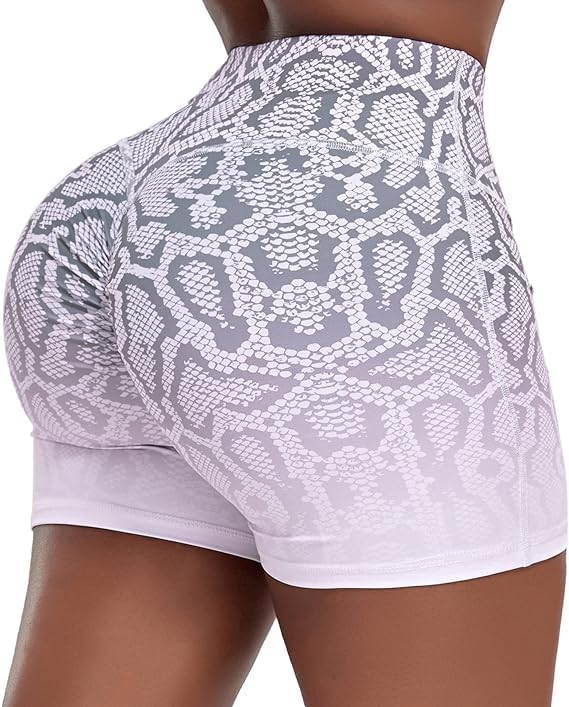 CFR Womens Workout Shorts Sports Running Gym Shorts for Women High Waist Butt Lifting Going Out Lounge Summer Dress E-Scrunch Snake White,L