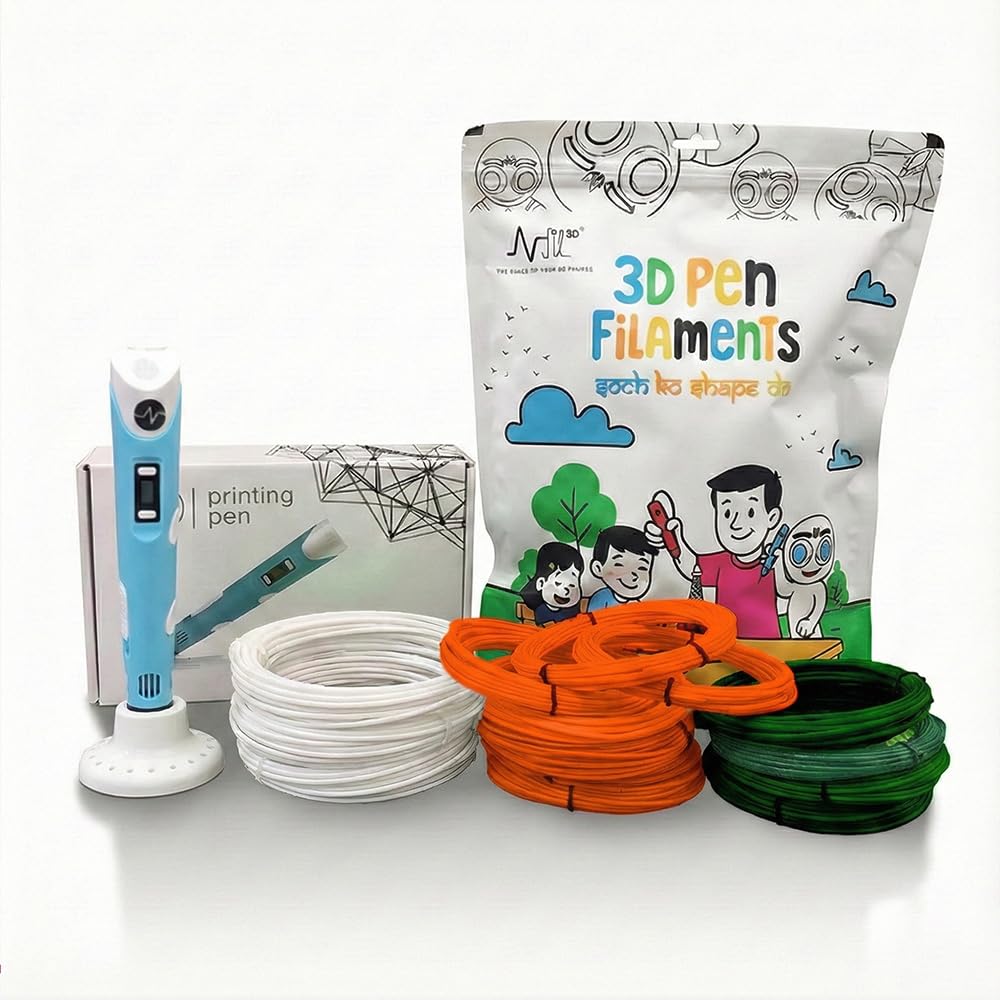 NFIL3D Pen Kit for Kids | 3D Pen Starter Kit | Republic Day Special Kit Includes & 1Pcs Cable, 1Pcs Stand,1Pcs 3D Pen & (11+3Pcs Multicolor Filament 5meter Each in Pouch) | (Blue)-image-29