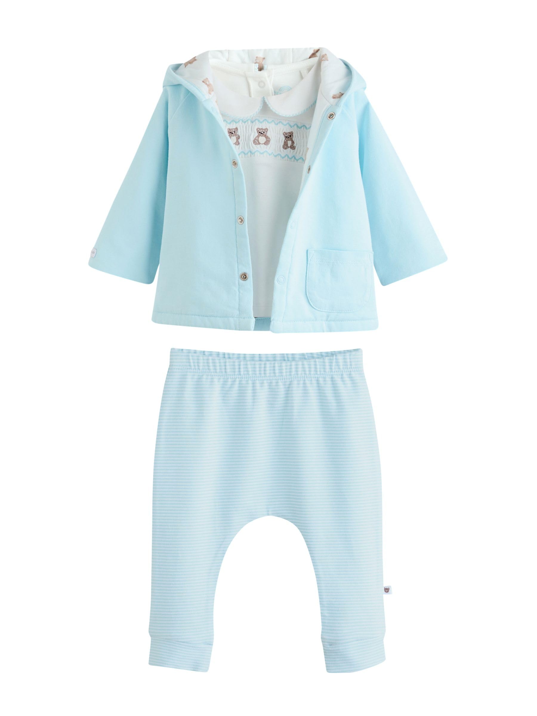 NEXT Bebés niño Conjunto de 3 piezas de punto con chaqueta, body y leggings para bebé